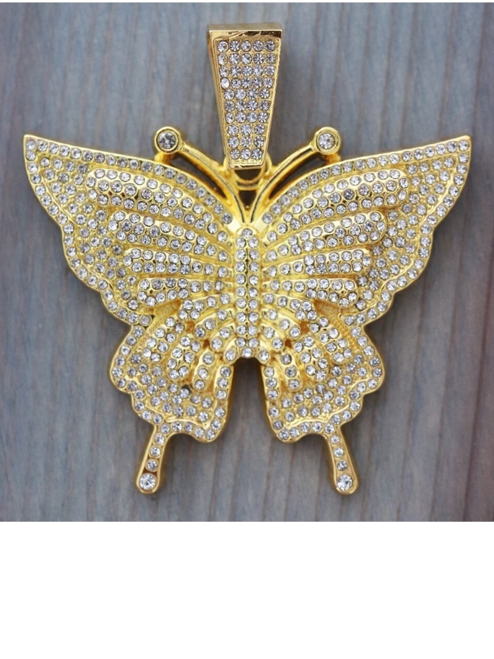 Gold Butterfly Pendant Necklace with Clear Crystals